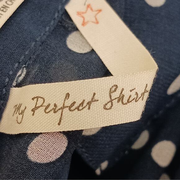 Garage Sheer Navy Polka Dot Button Down Shirt Size XS - Picture 9 of 9